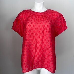 J.Crew Bright Salmon Polka Dot Short Sleeve Blouse